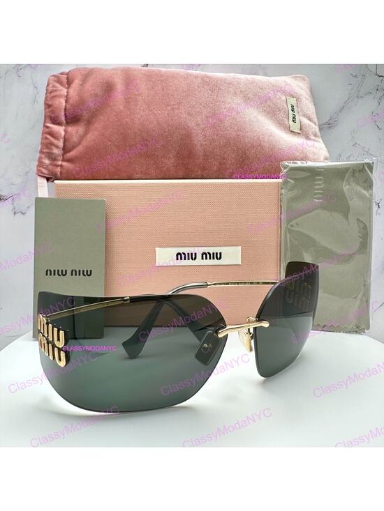 New MIU MIU Sunglasses Gold Rimless Wrap Square Oversized MIU MIU Logo Italy main image 11